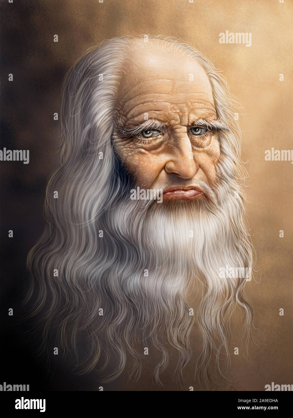 La pittura digitale la versione originale del ritratto di Leonardo Da Vinci Foto Stock