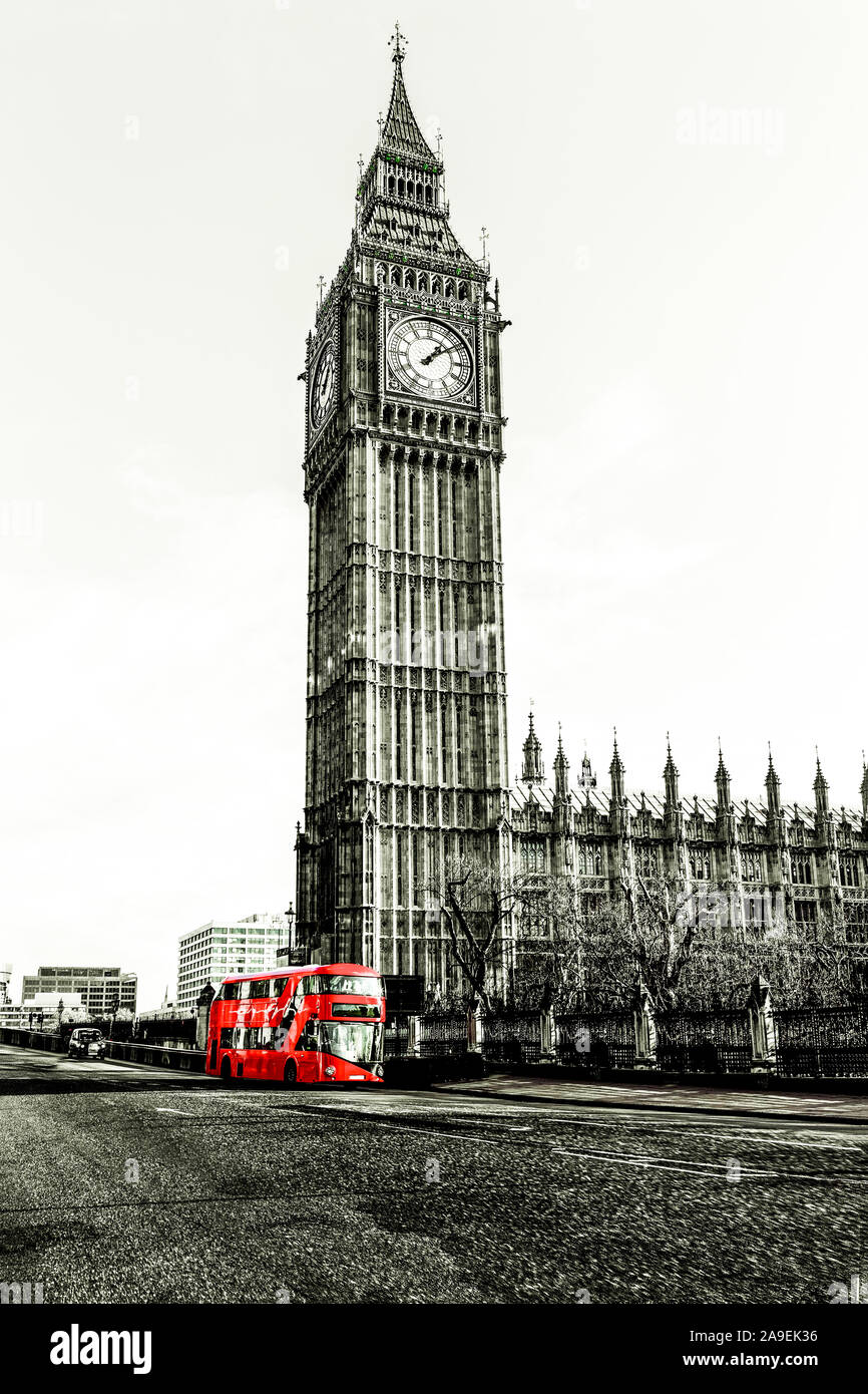 Il Big Ben con il bus Foto Stock