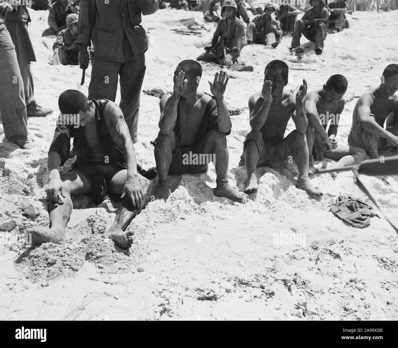 Prigionieri giapponese battaglia di Tarawa Foto Stock