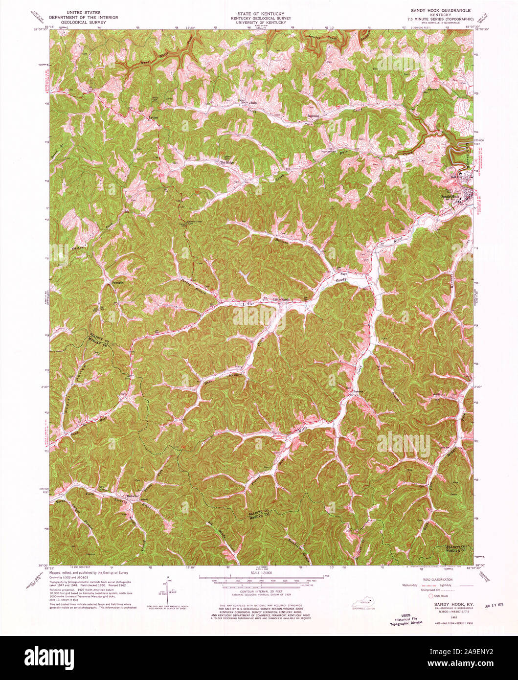 USGS TOPO Map Kentucky KY Sandy Hook 803972 1962 24000 Foto Stock