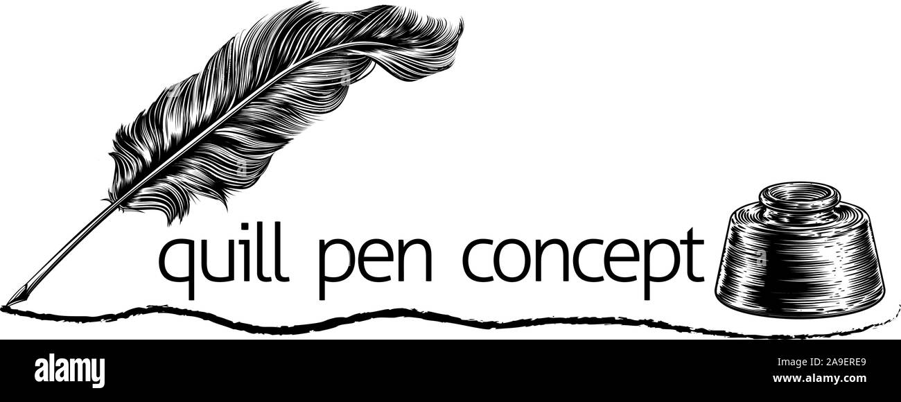 Quill penne e piume Inkwell Concept Illustrazione Vettoriale