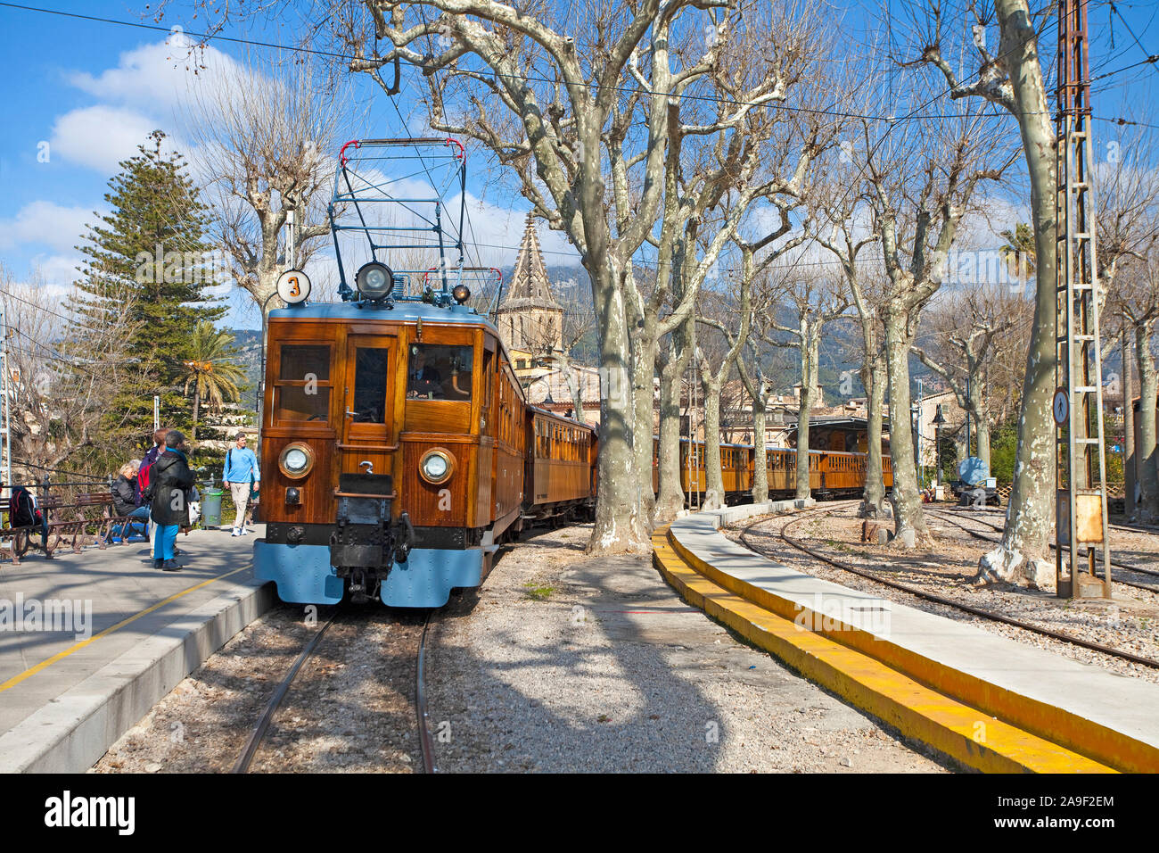 "Flash Rosso', un tram nostalgico a Soller Maiorca, isole Baleari, Spagna Foto Stock