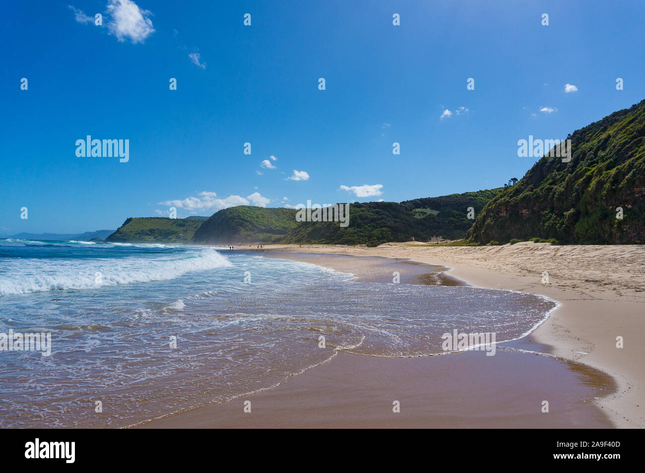 Splendido oceano costa con spiaggia e il verde delle colline. Garie beach, Australia Foto Stock