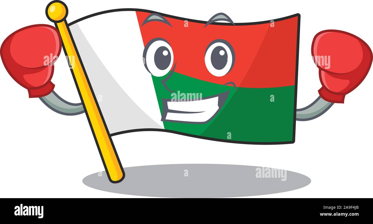 Il Mascot bandiera madagascar con carattere di inscatolamento Illustrazione Vettoriale