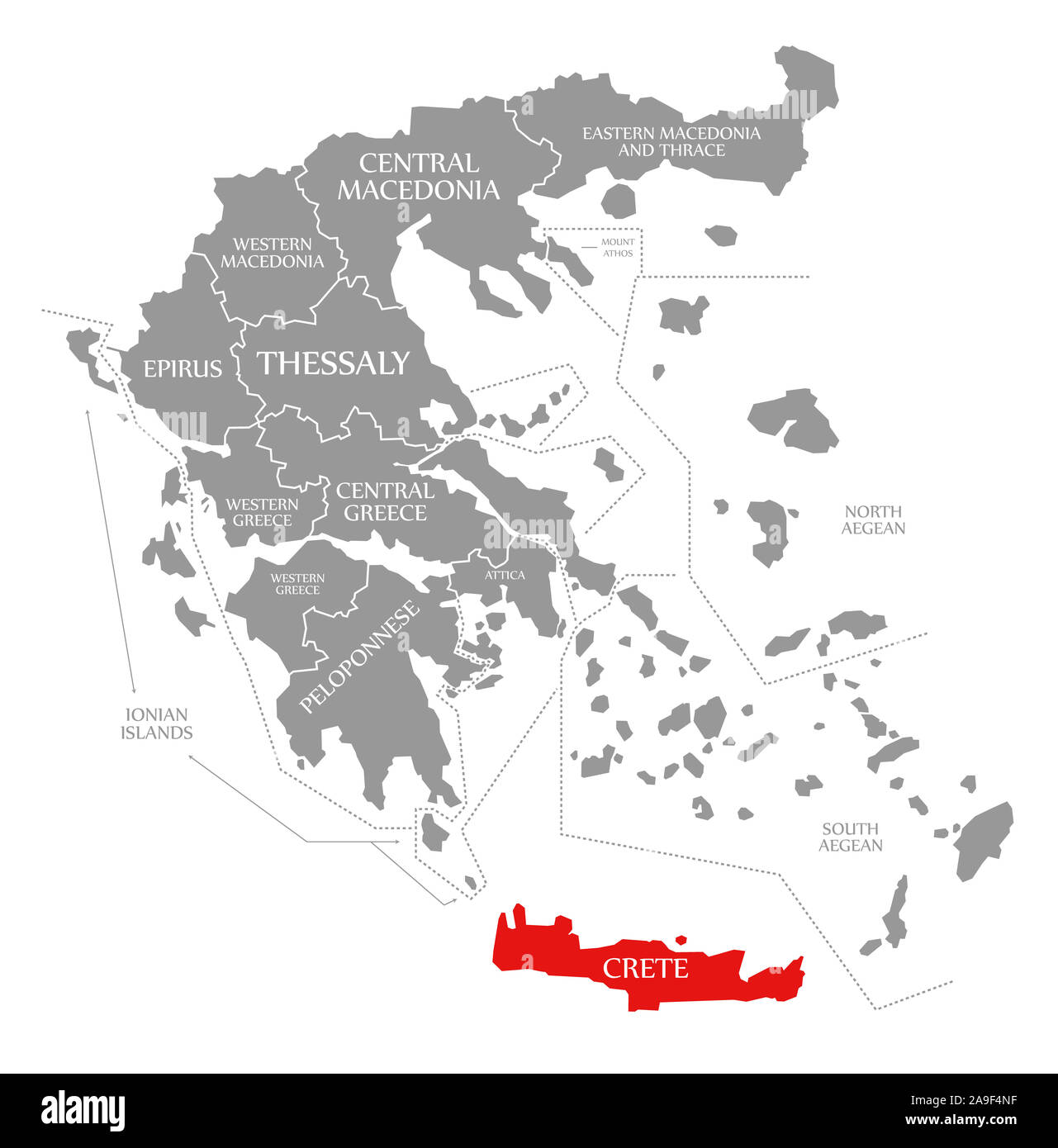 Creta evidenziata in rosso nella mappa della Grecia Foto Stock