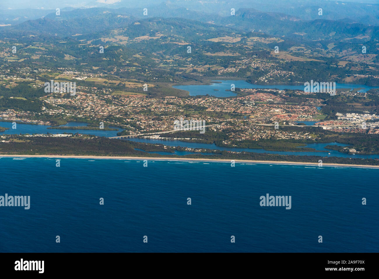Vista aerea del Tweed dirigetevi a Sud con Chinderah e Banora Point view Foto Stock