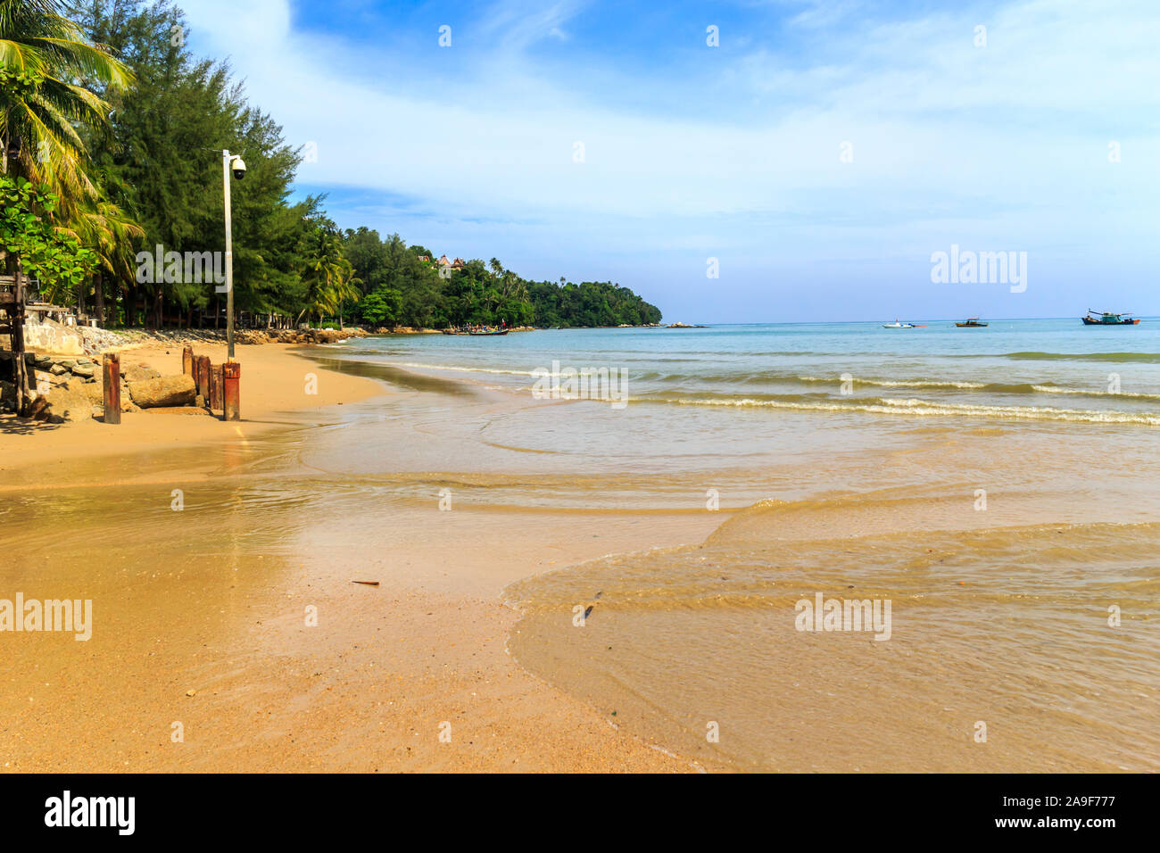 Vista del lato meridionale di Bang Tao Beach, Phuket, Tailandia Foto Stock