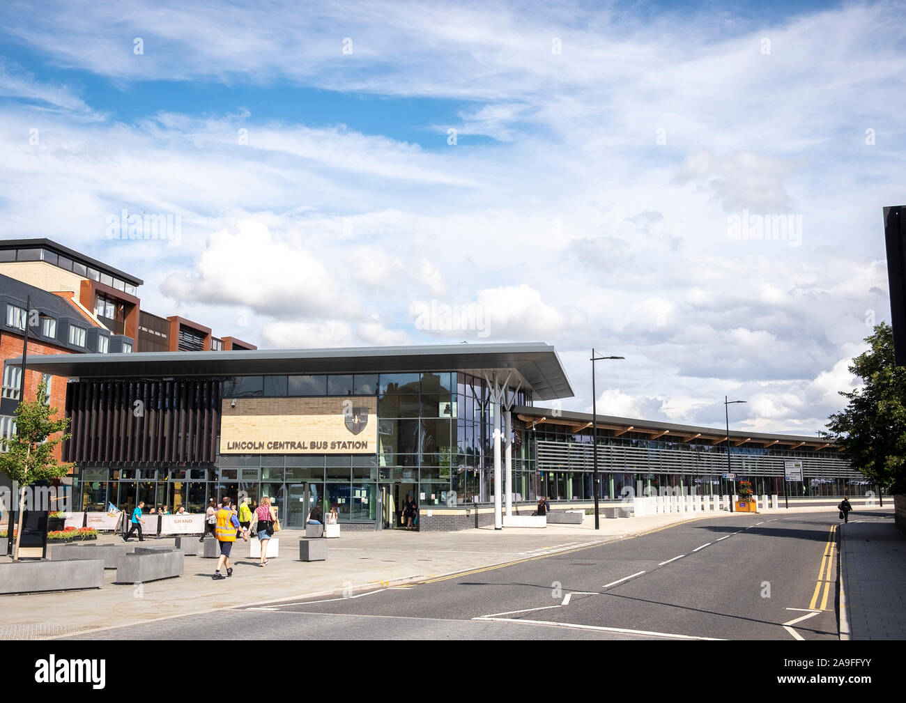 La moderna architettura di Lincoln alla Stazione degli Autobus Centrale Foto Stock