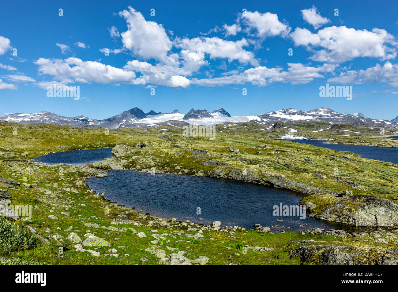 Panorama di montagna con laghi in Jotunheimen Norvegia Foto Stock