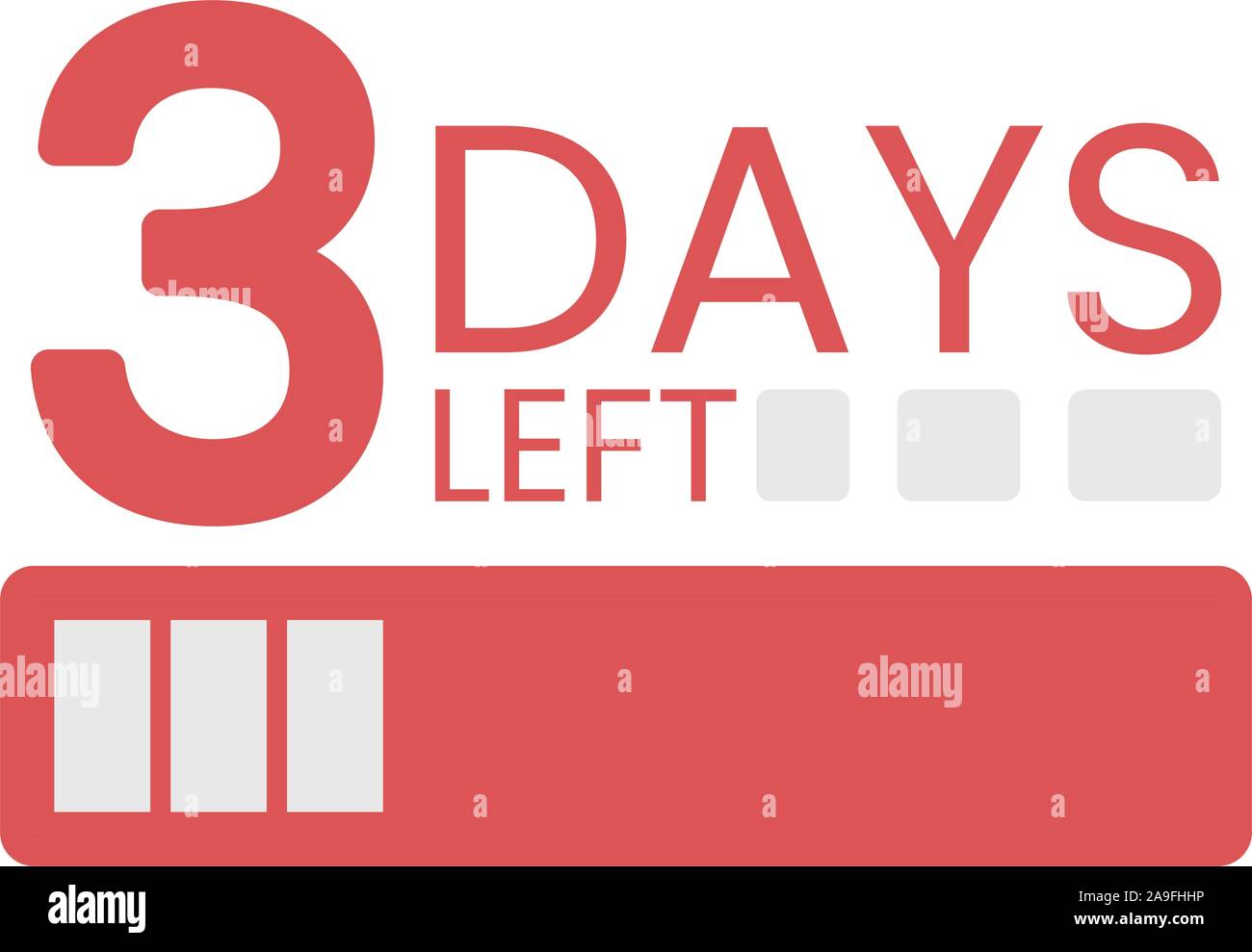Vendita banner con conto alla rovescia - 3 numeri. Giorni di testo a sinistra con lo scarico di barra di stato come batteria scarica. Ultimo giorno di offerta banner o badge. Illustrazione Vettoriale