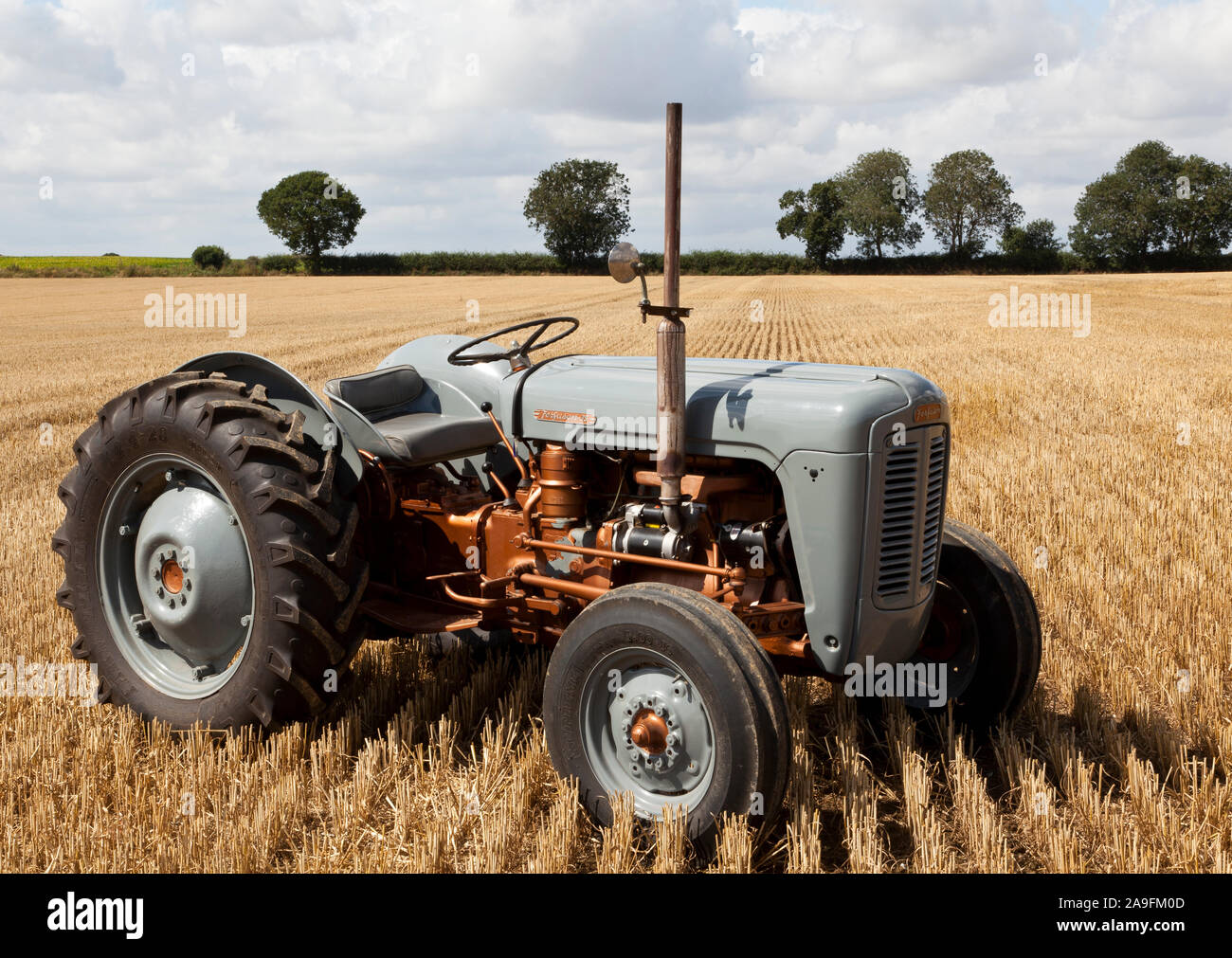 Un vintage trattore fermo in un campo Foto Stock