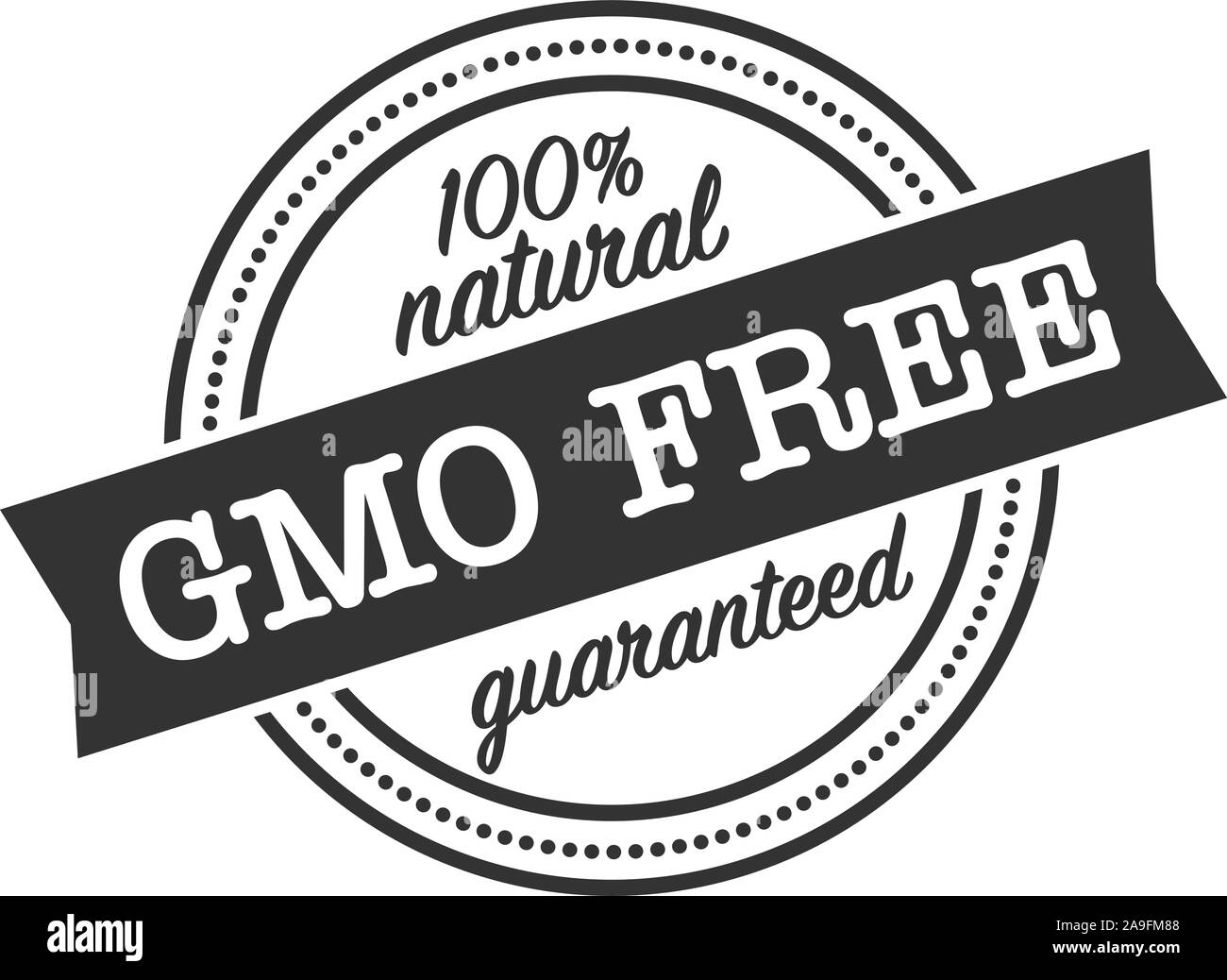 GMO garantito il 100 percento etichetta naturale o timbro di gomma stampa illustrazione vettoriale Illustrazione Vettoriale