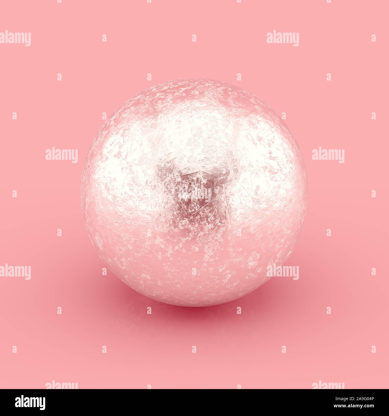 Martellato sfera in argento con graffi e imperfezioni. Realistiche in 3D rendering. Foto Stock