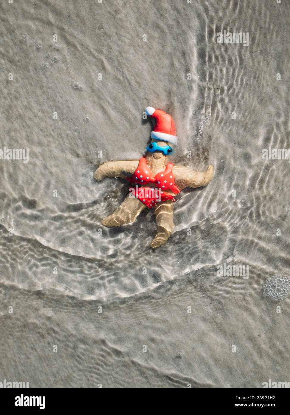 A tema natalizio starfish le onde su New Smyrna Beach, Florida. Foto Stock