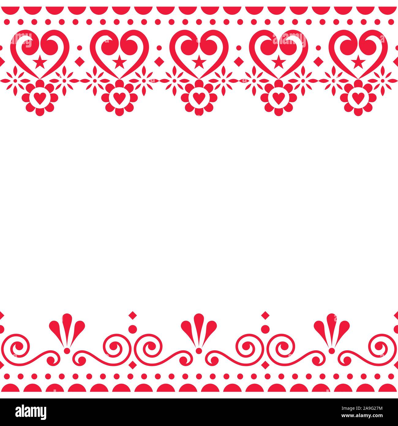 Il giorno di San Valentino vector greeting card design o nozze inviatation - Scandinavian ricamo tradizionale arte popolare stile con fiori Illustrazione Vettoriale