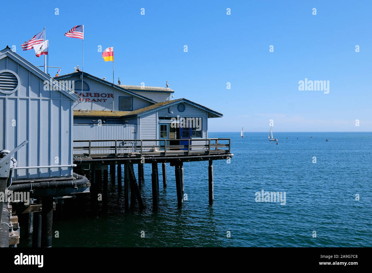 Stearns Wharf, Santa Barbara, California, Stati Uniti d'America Foto Stock