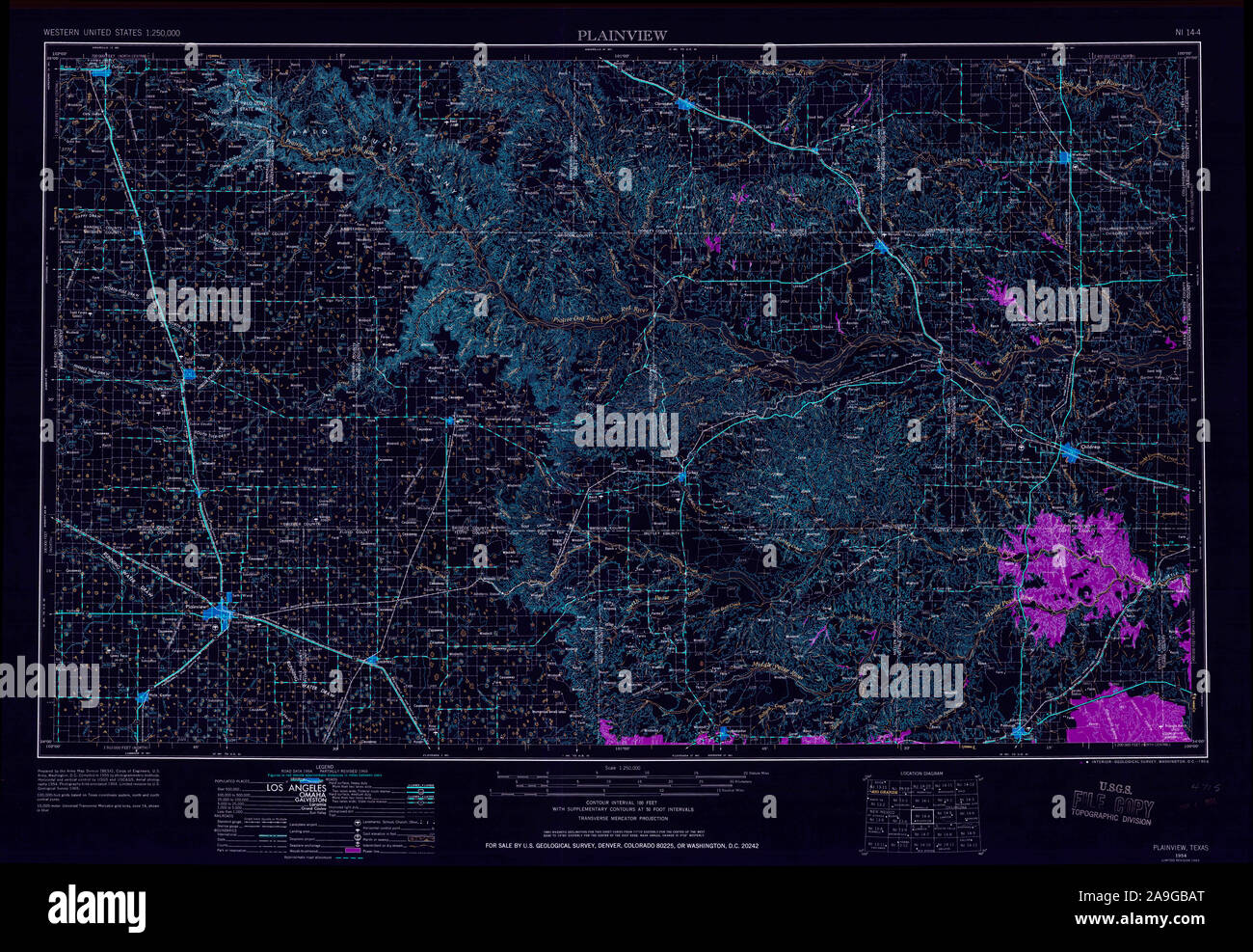 USGS TOPO Map Texas TX Plainview 116260 1954 250000 Restauro invertito Foto Stock