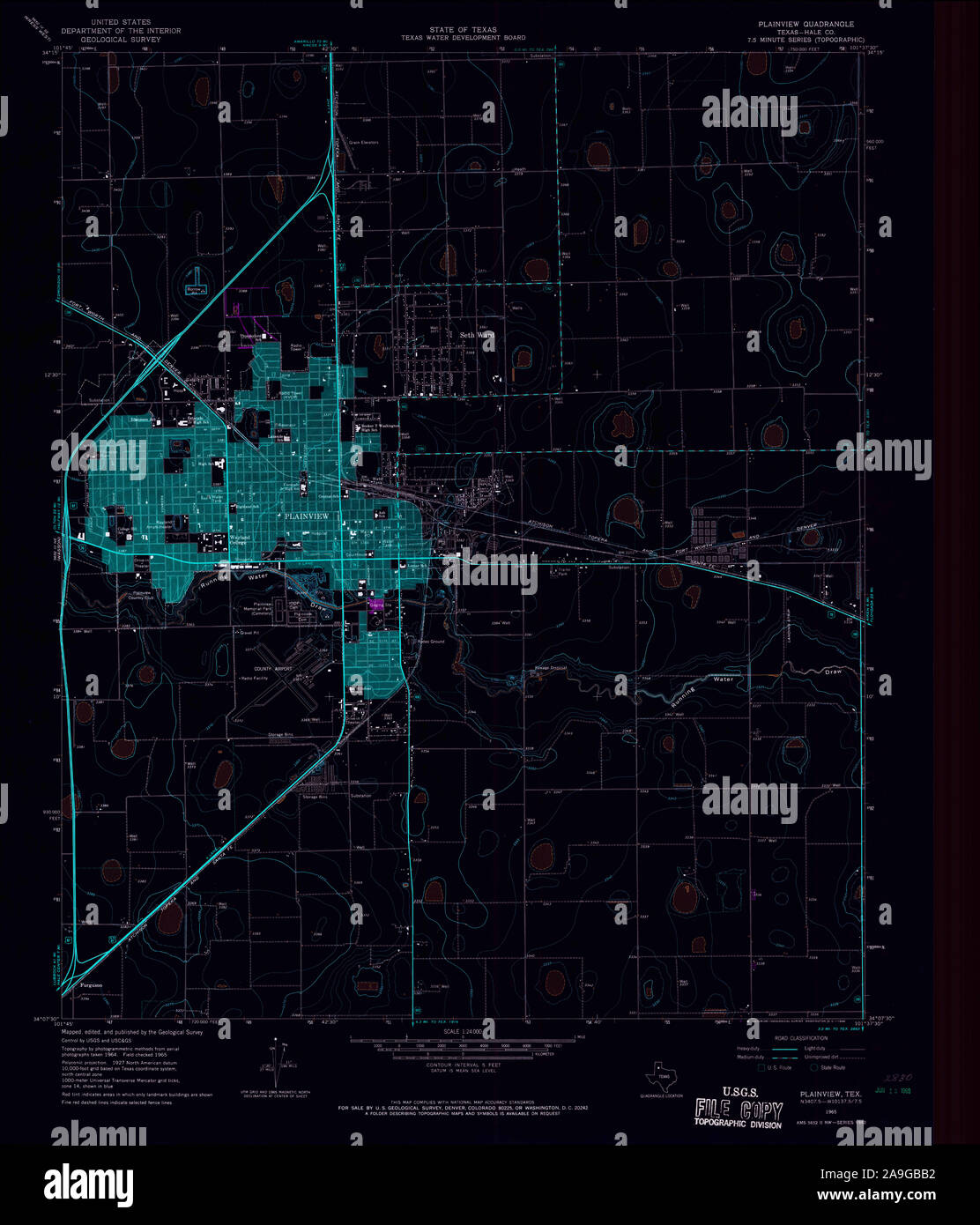 USGS TOPO Map Texas TX Plainview 116262 1965 24000 Restauro invertito Foto Stock