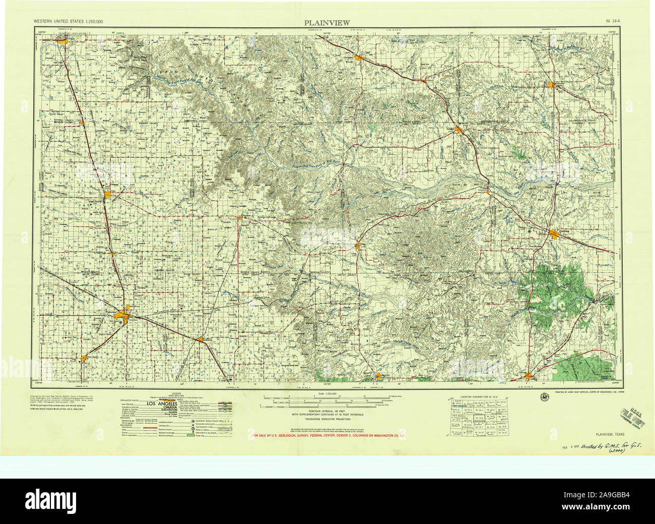 USGS TOPO Map Texas TX Plainview 116261 1958 250000 Il restauro Foto Stock