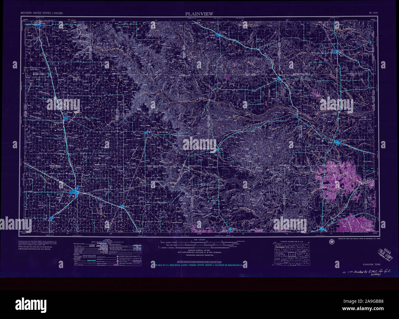 USGS TOPO Map Texas TX Plainview 116261 1958 250000 Restauro invertito Foto Stock