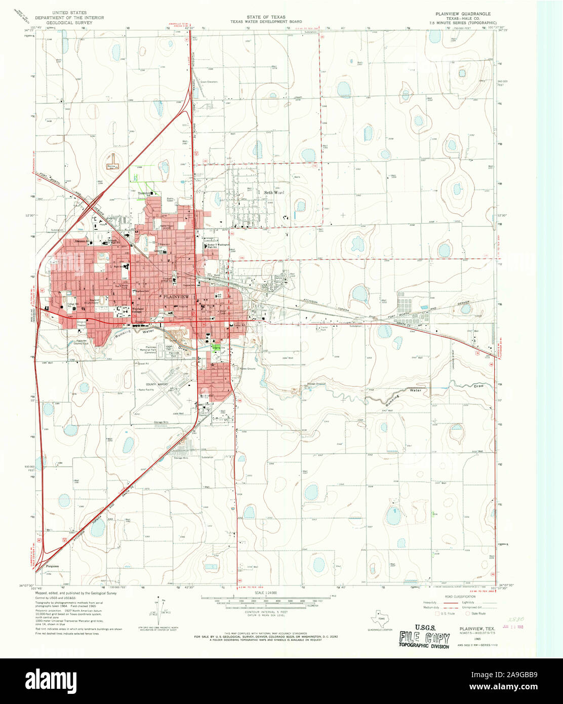 USGS TOPO Map Texas TX Plainview 116262 1965 24000 Restauro Foto Stock