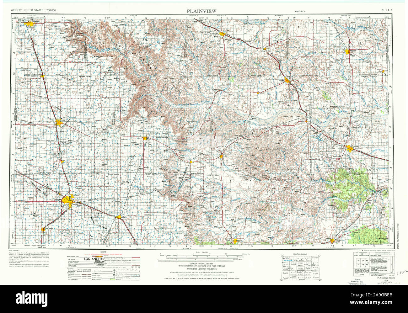 USGS TOPO Map Texas TX Plainview 116264 1954 250000 Il restauro Foto Stock