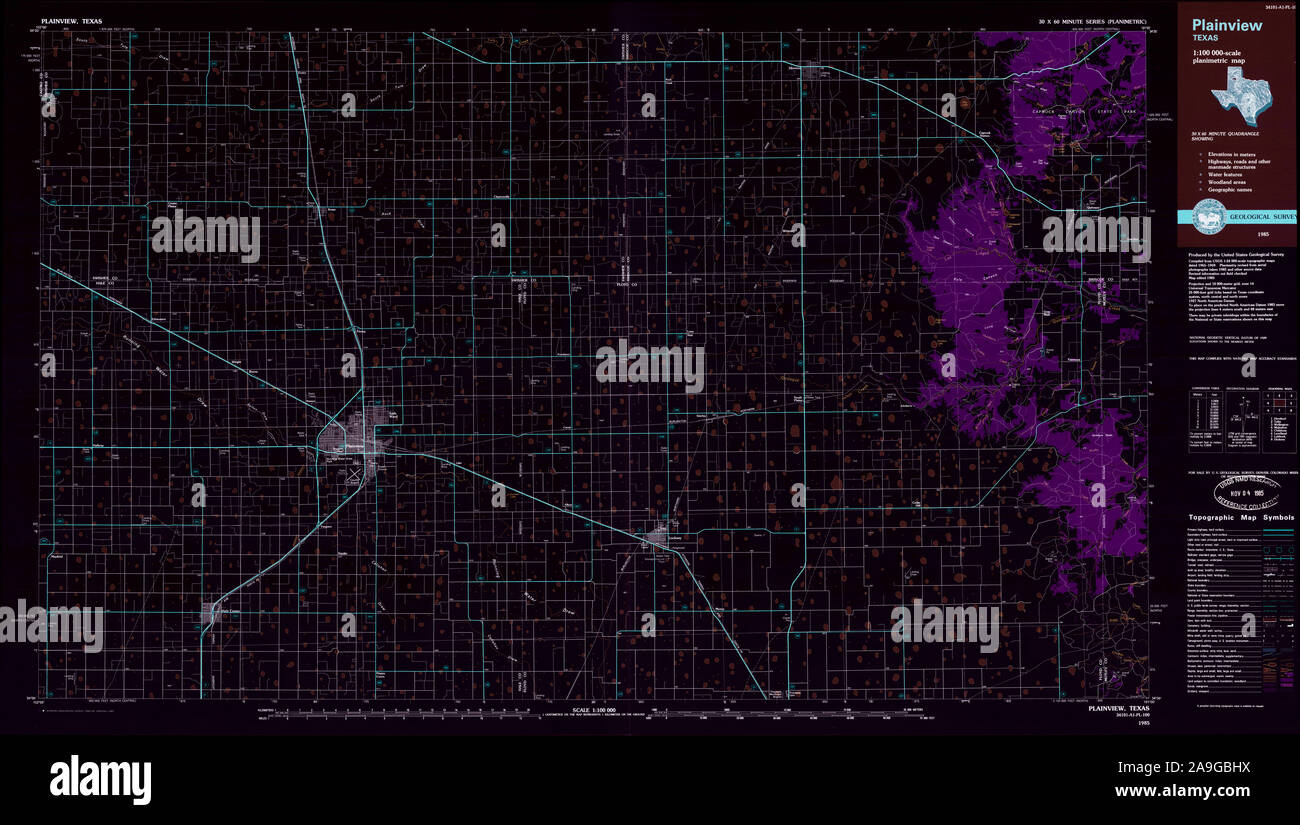 USGS TOPO Map Texas TX Plainview 117507 1985 100000 Restauro invertito Foto Stock