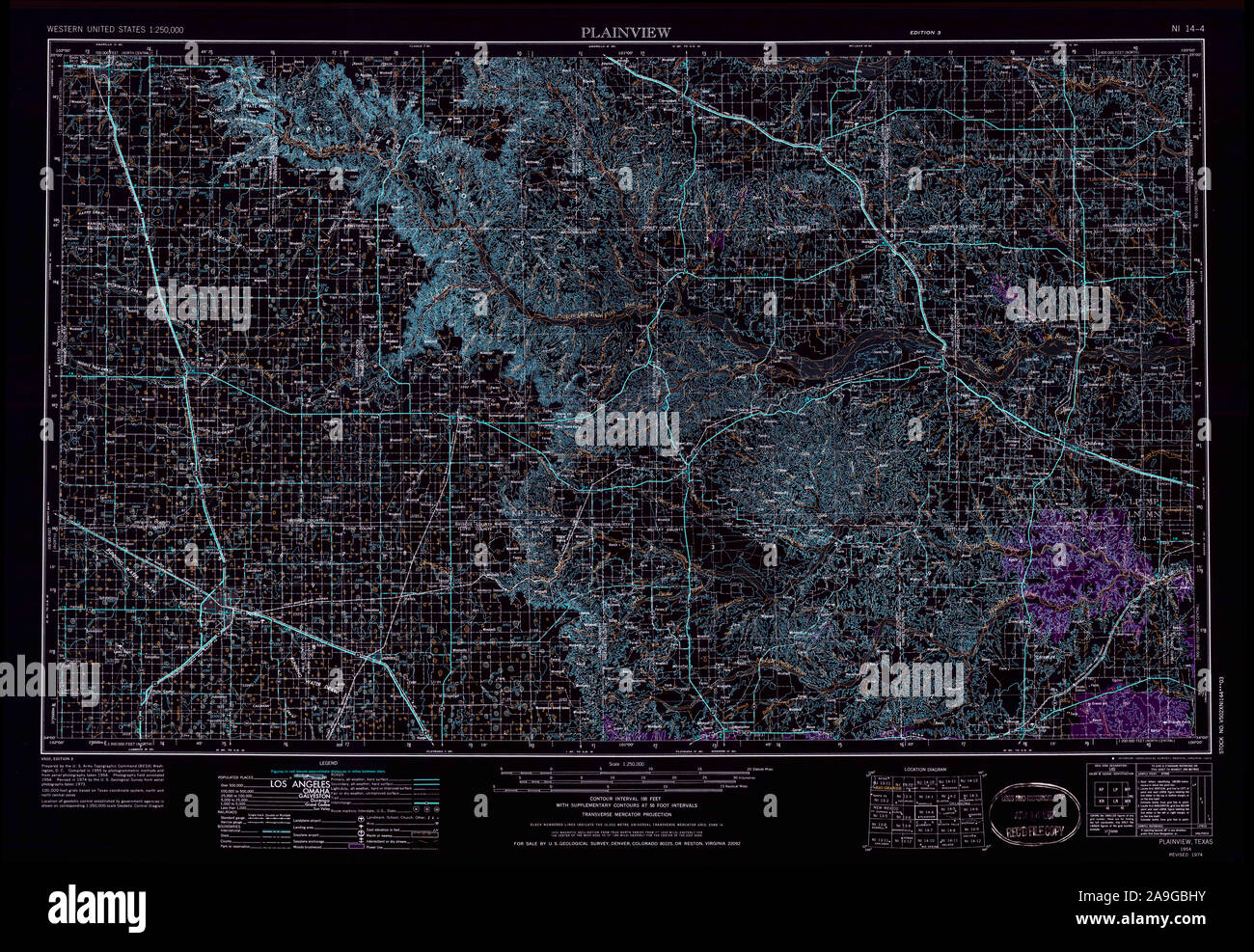 USGS TOPO Map Texas TX Plainview 116263 1954 250000 Restauro invertito Foto Stock