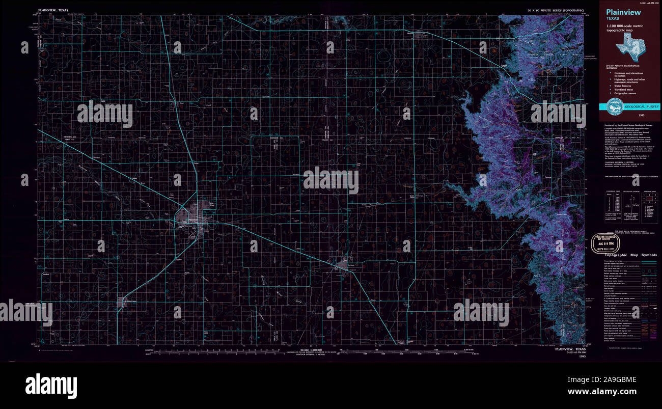 USGS TOPO Map Texas TX Plainview 117506 1985 100000 Restauro invertito Foto Stock