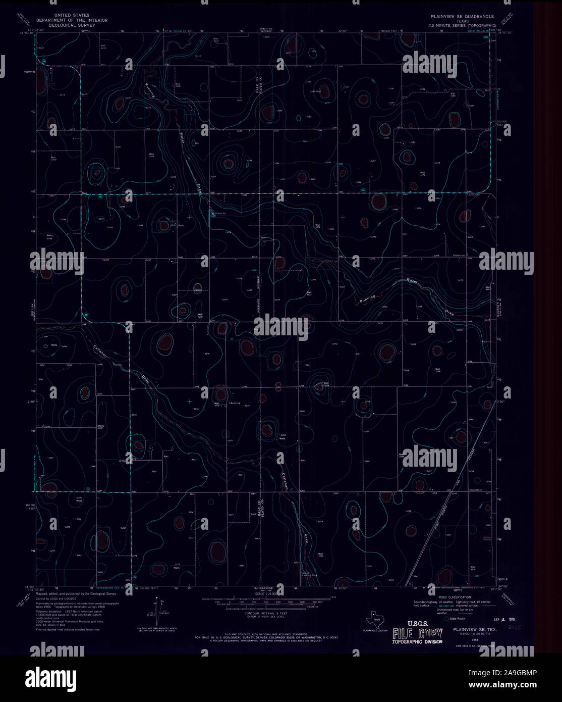 USGS TOPO Map Texas TX Plainview SE 116259 1968 24000 Restauro invertito Foto Stock