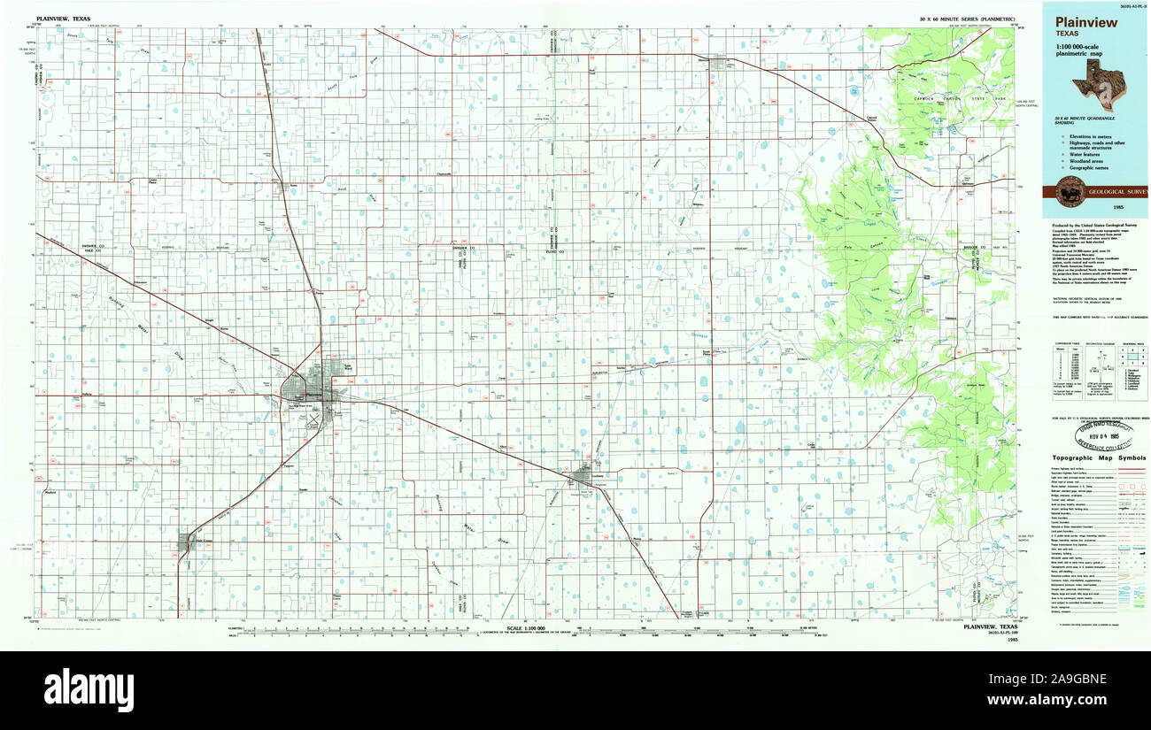 USGS TOPO Map Texas TX Plainview 117507 1985 100000 Il restauro Foto Stock