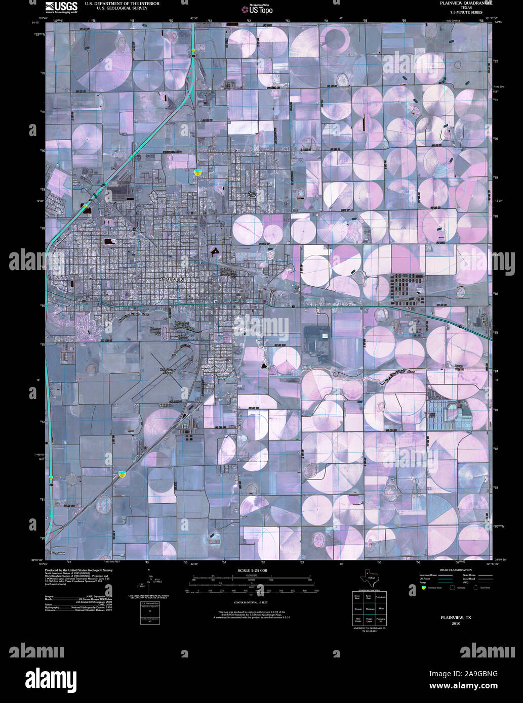 USGS TOPO Map Texas TX Plainview 20100306 TM restauro invertito Foto Stock