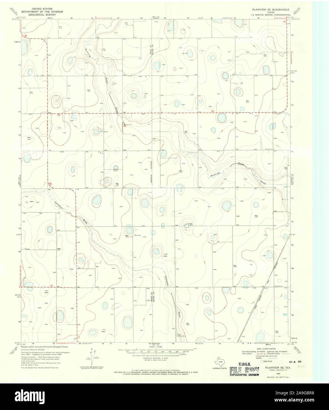USGS TOPO Map Texas TX Plainview SE 116259 1968 24000 Restauro Foto Stock