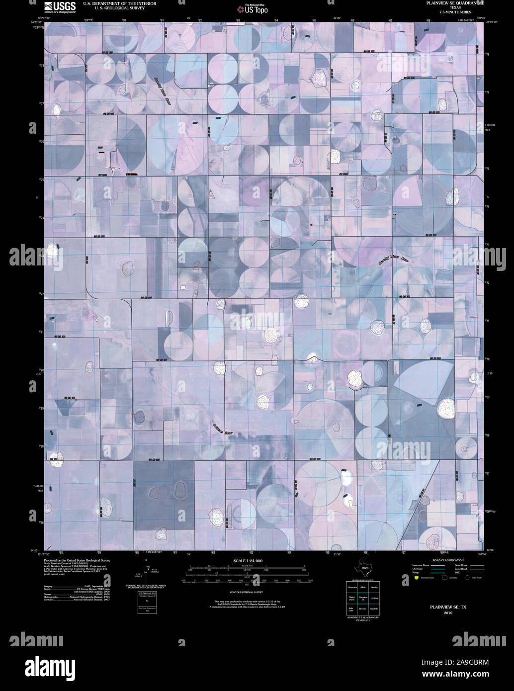 USGS TOPO Map Texas TX Plainview SE 20100306 TM restauro invertito Foto Stock