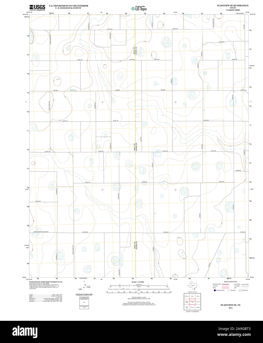 USGS TOPO Map Texas TX Plainview SE 20121030 TM il restauro Foto Stock