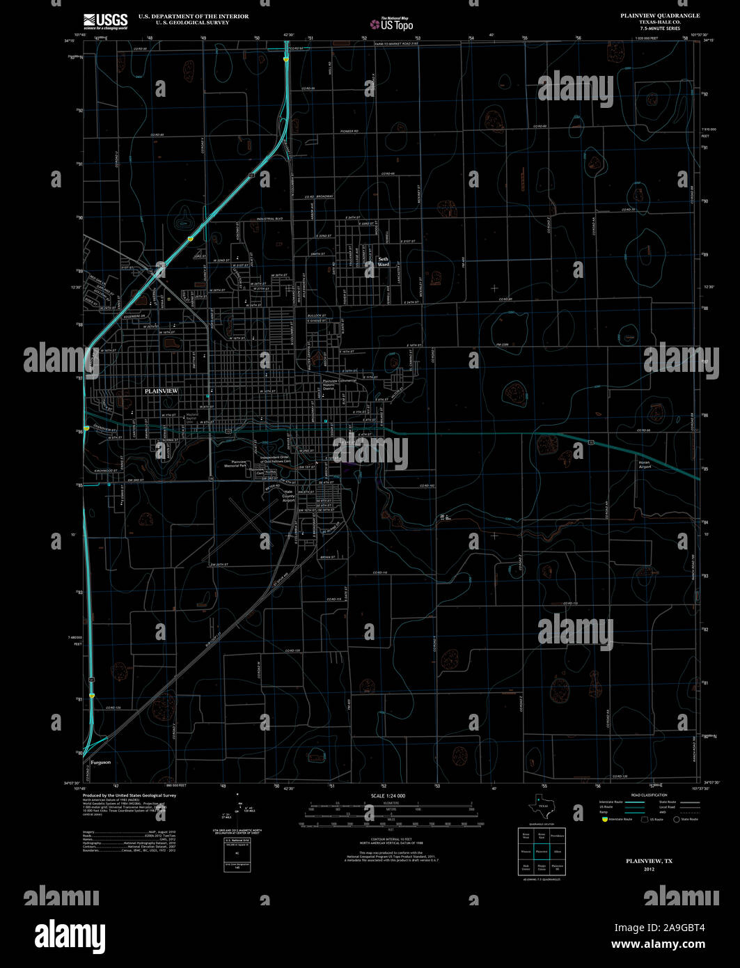 USGS TOPO Map Texas TX Plainview 20121102 TM restauro invertito Foto Stock