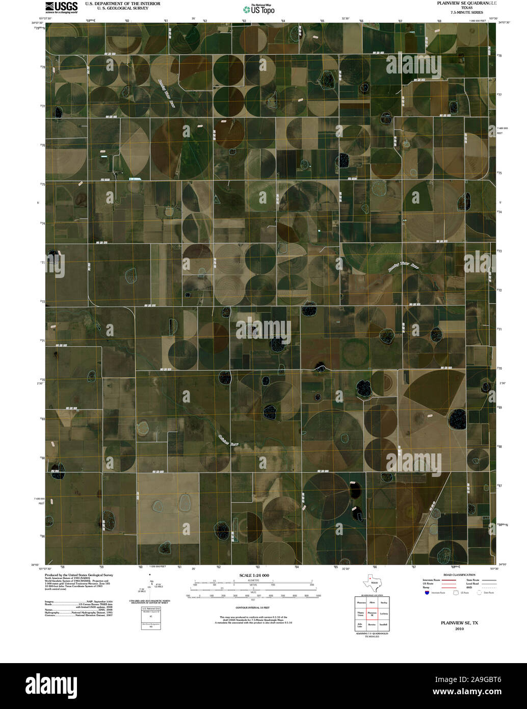 USGS TOPO Map Texas TX Plainview SE 20100306 TM il restauro Foto Stock