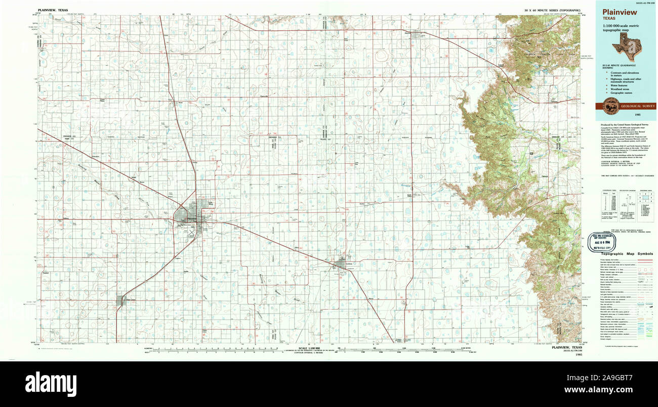 USGS TOPO Map Texas TX Plainview 117506 1985 100000 Il restauro Foto Stock