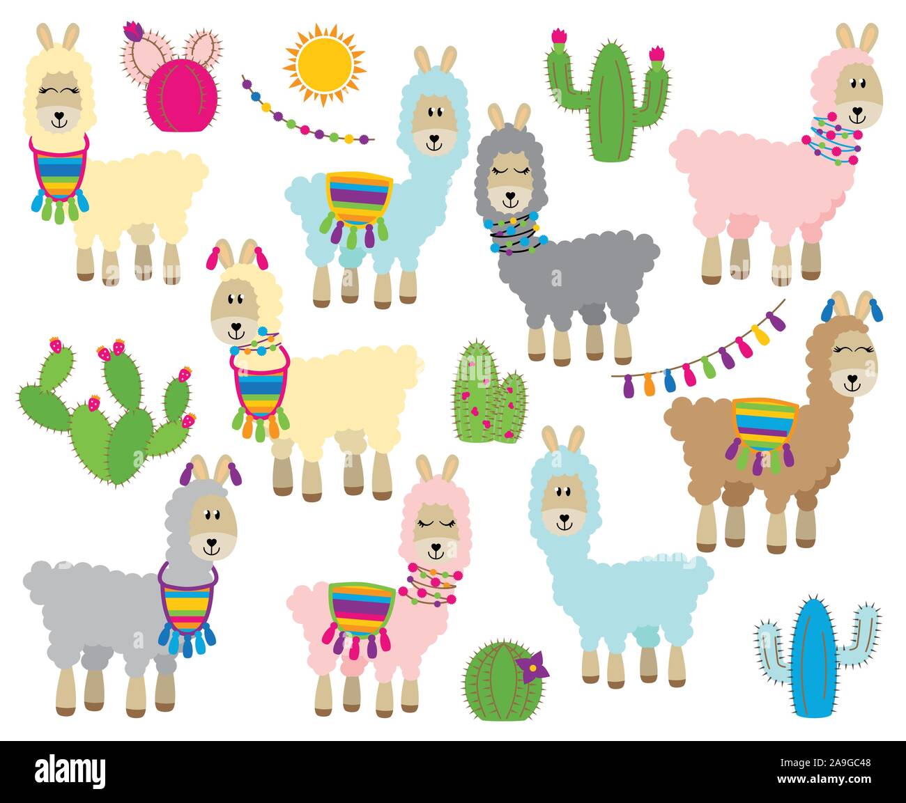 Cute Vector Collection Di Llamas, Vicunas E Alpacas Illustrazione Vettoriale