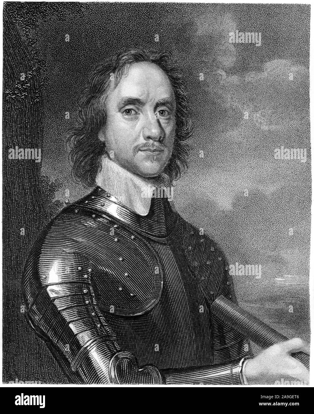Una incisione di Oliver Cromwell scansionati ad alta risoluzione da un libro stampato nel 1859. Ritiene copyright free. Foto Stock