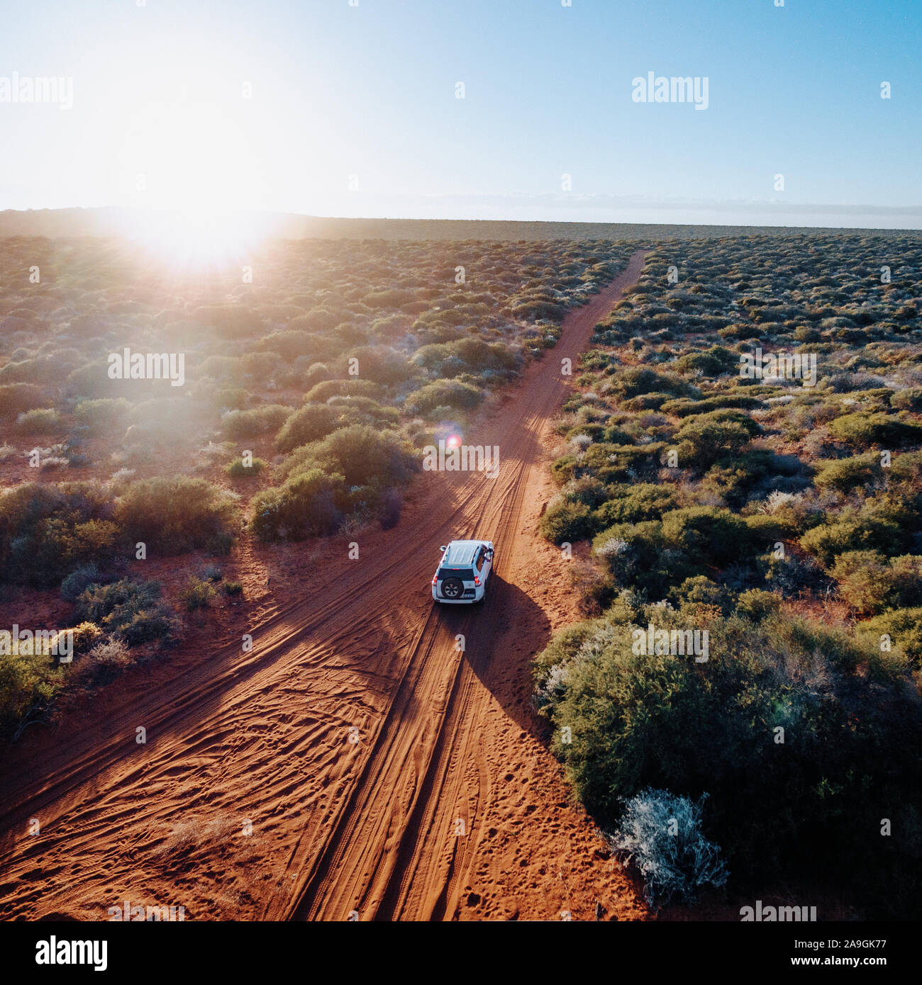 Off road avventura nel deserto, auto e tracce sulla sabbia nell'Outback australiano. Foto Stock