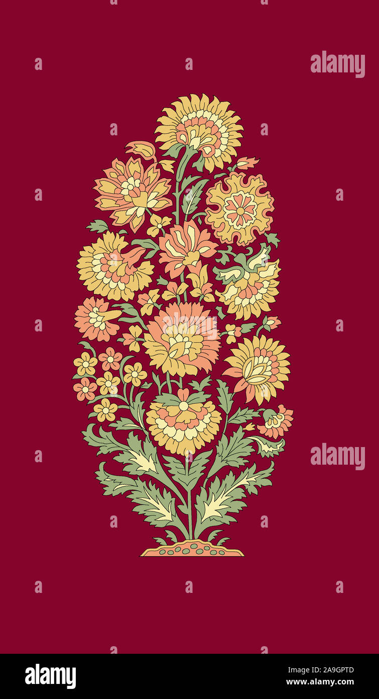 Seamless fiore mughal pattern sul colore rosso Foto Stock