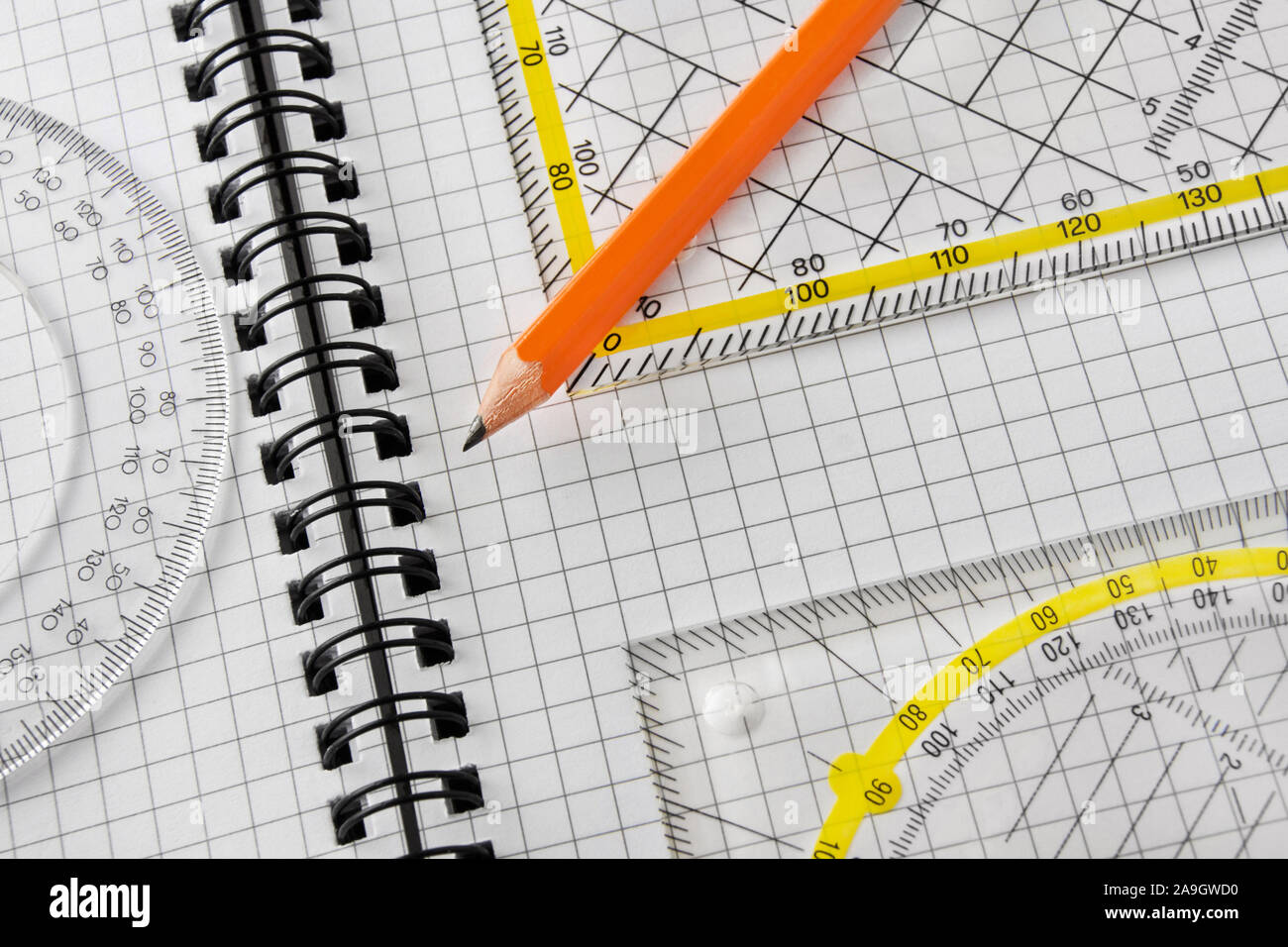 Set di geometria e matita Foto Stock