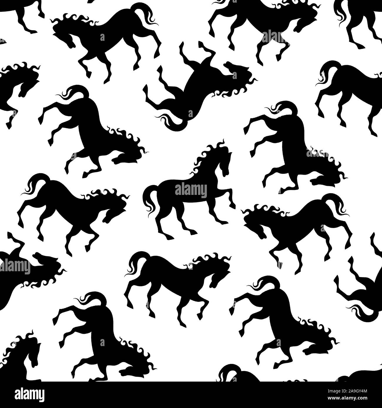 Seamless cavallo nero modello bianco Foto Stock