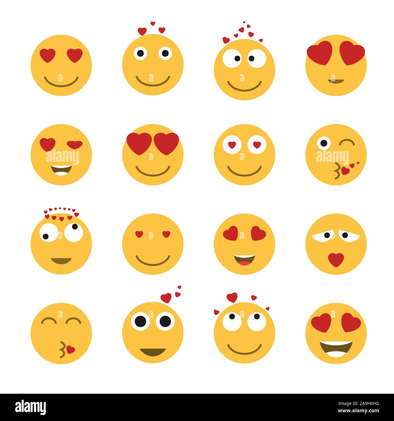 Faccina sorridente icone. Amore segno emoji impostare, vettore Illustrazione Vettoriale