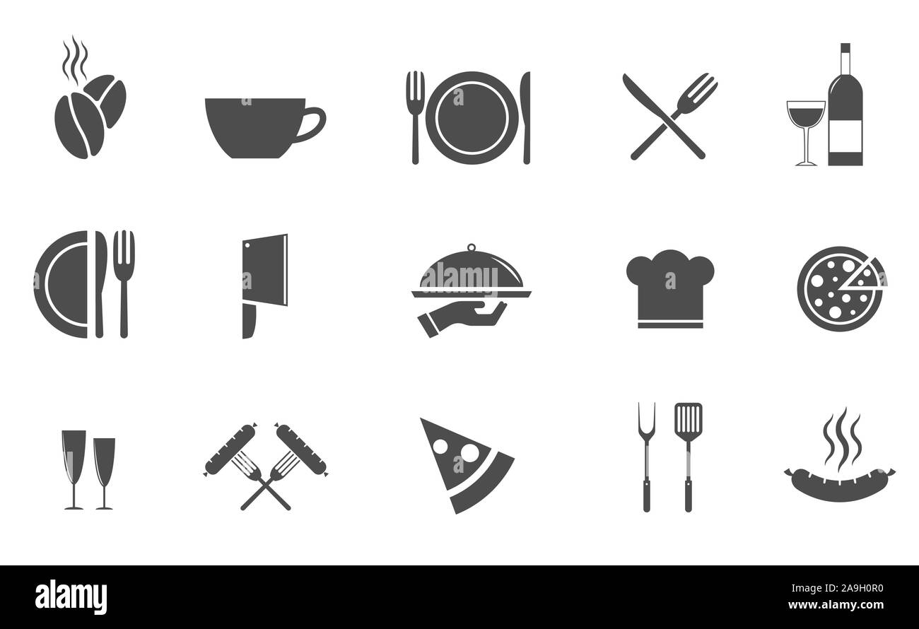 Forcella, il coltello e la piastra delle icone. Il ristorante e il cafe simbolo, illustrazione vettoriale Illustrazione Vettoriale