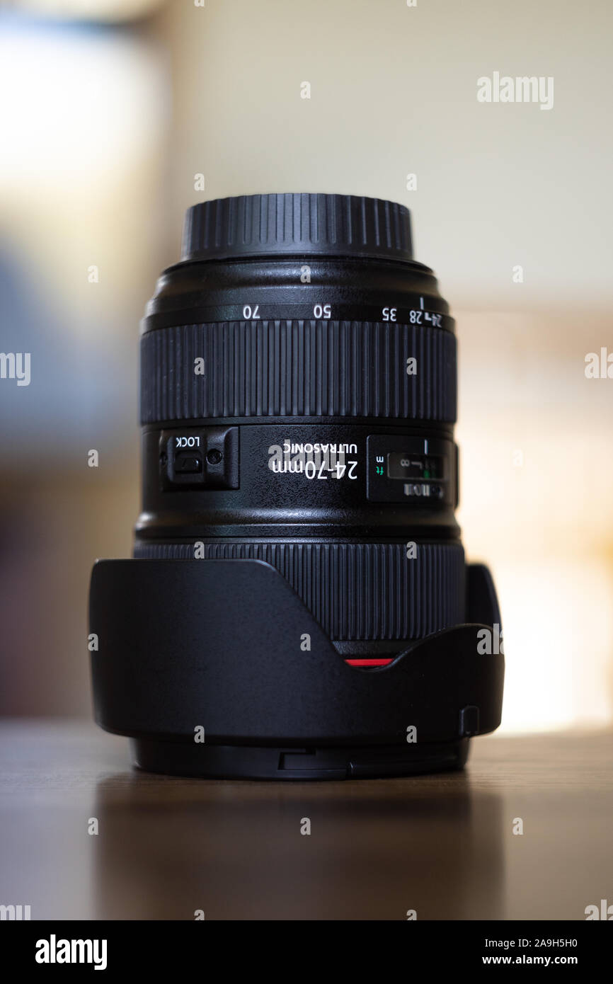 Una Canon EF 24-70mm f/2.8L II USM obiettivo con zoom standard con un buon bokeh di fondo e profondità di campo. Foto Stock