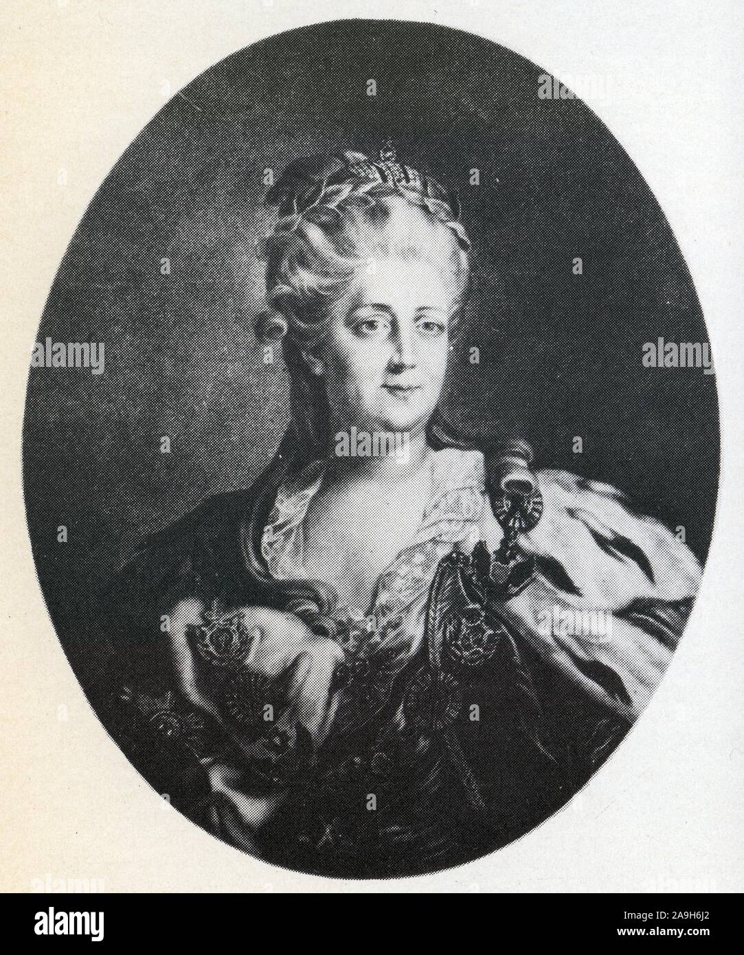 L'impératrice Caterina II, Grand-mère d'Alexandre Ier. Gravure de G. Skorodoumov, d'après un tableau de F.Rokotov Foto Stock