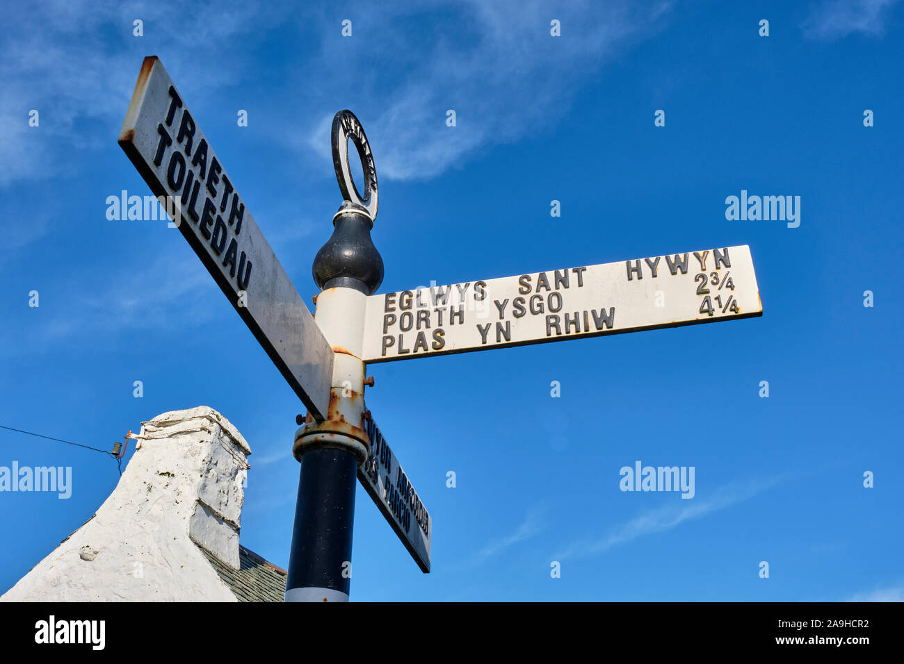 La segnaletica, Aberdaron, Gwynedd, Galles Foto Stock