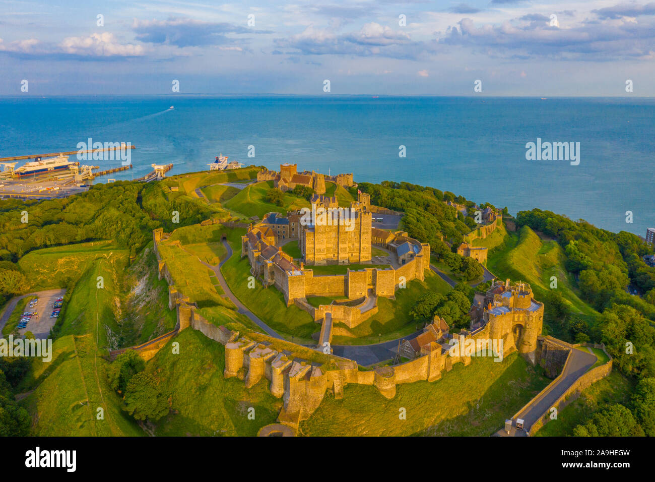 Il castello di Dover, canale inglese, England, Regno Unito, Gran Bretagna,XI secolo, il più grande castello in Gran Bretagna Foto Stock